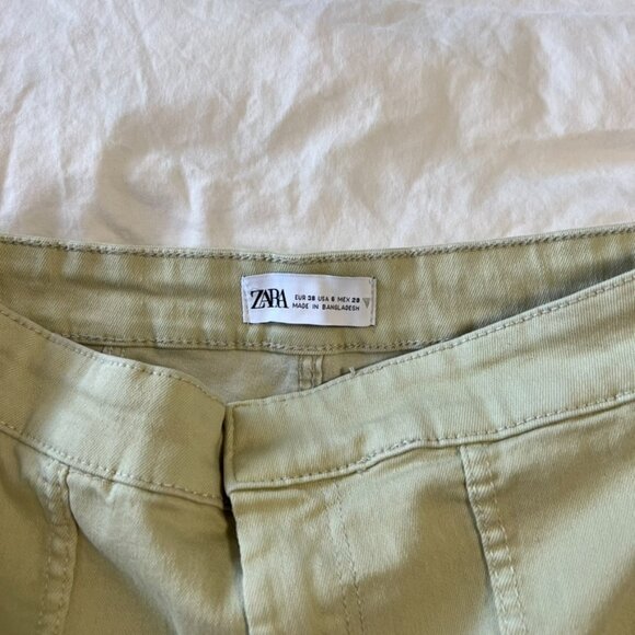 ZARA SPLIT HEM HIGH WAISTED SKINNY JEANS GREEN - Picture 5 of 6